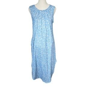 Blue Floral Sleeveless Shift Dress Womens Size M Pockets Casual Summer